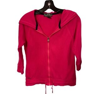 New Lauren Ralph Lauren Active Women’s Full Zip Pink Waffle Knit Hoodie Sz XS